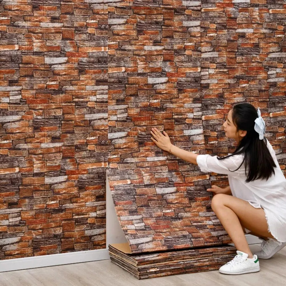3D Decorative Faux Brick Wallpaper 70cmx100cm Self Adhesive Waterproof Stain Resistant Wall Sticker Kitchen Living Room Decor