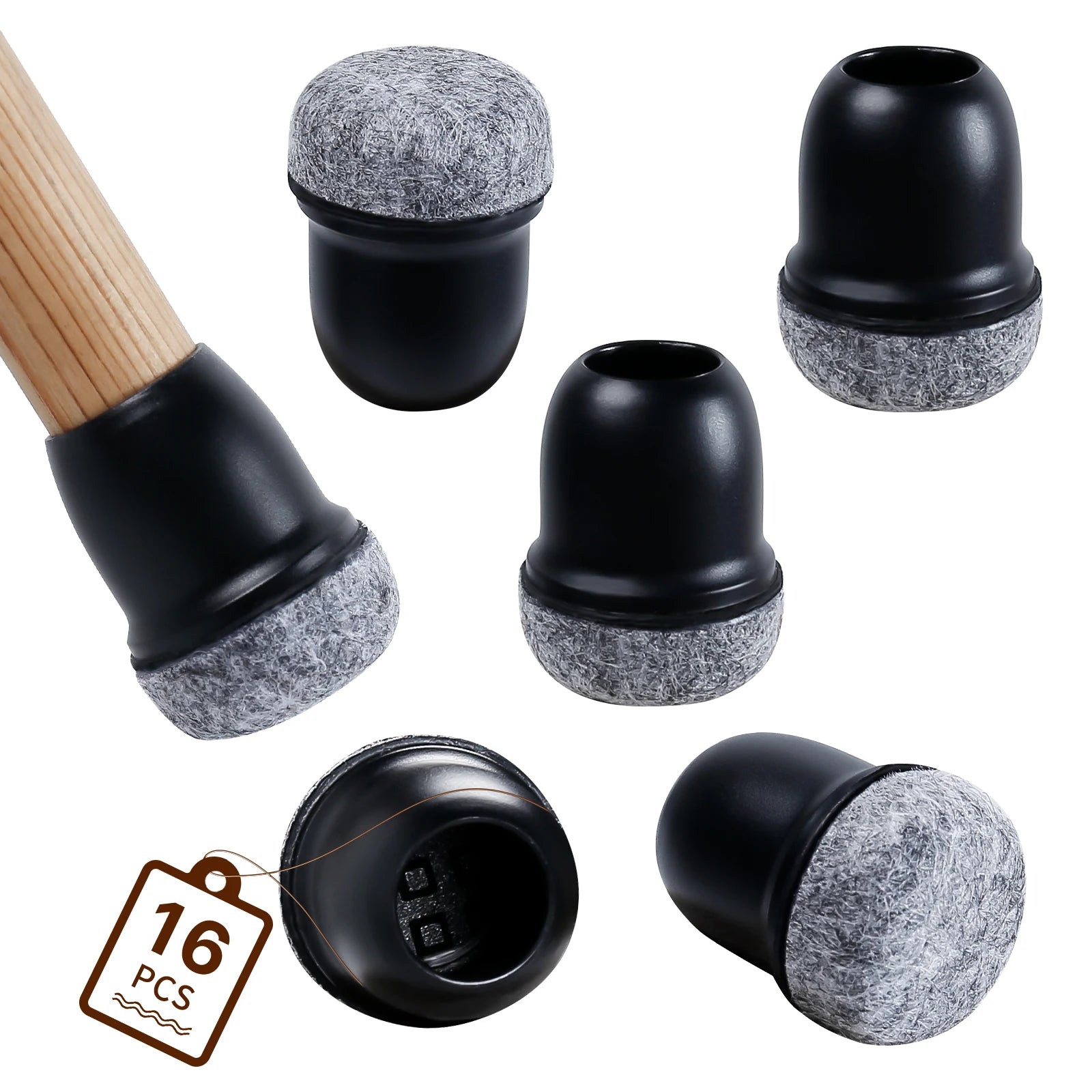 16PCS Black Silicone Chair Leg Floor Protectors with Wrapped Felt Bar Stool Chair Leg Caps Furniture Leg Feet Protection Cover