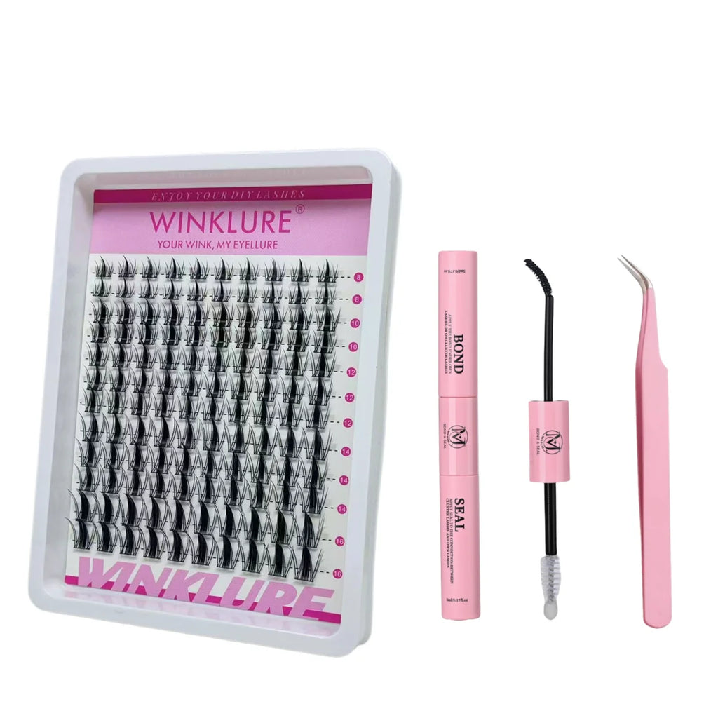 WINKLURE Manga Lash Clusters Kit Cat Lashes with Lash Bond & Seal Cluster Eyelash Extensions Mixed Tray Eyelash Clusters Kit