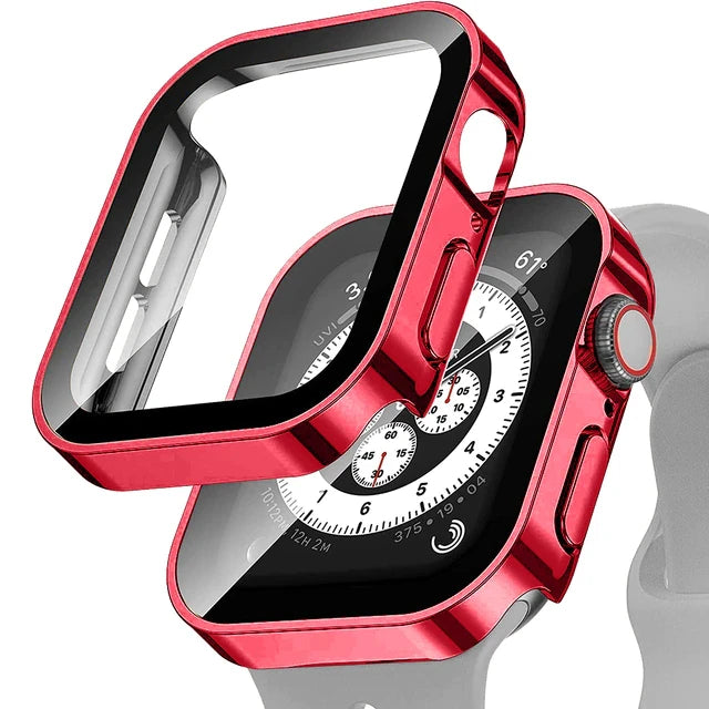 Glass+Case For Apple Watch 7 8 45mm 41mm 49mm 44mm 40mm straight edge Screen Protector Cover Case iWatch 5 SE 6 7 8 9 Ultra 49mm