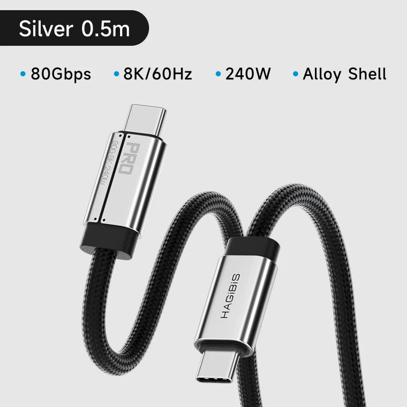 Hagibis USB C to USB C Full Function Cable Super Soft USB4 80Gbps 240W Fast Charging Cord for Thunderbolt 4/5 iPhone 17 Laptop