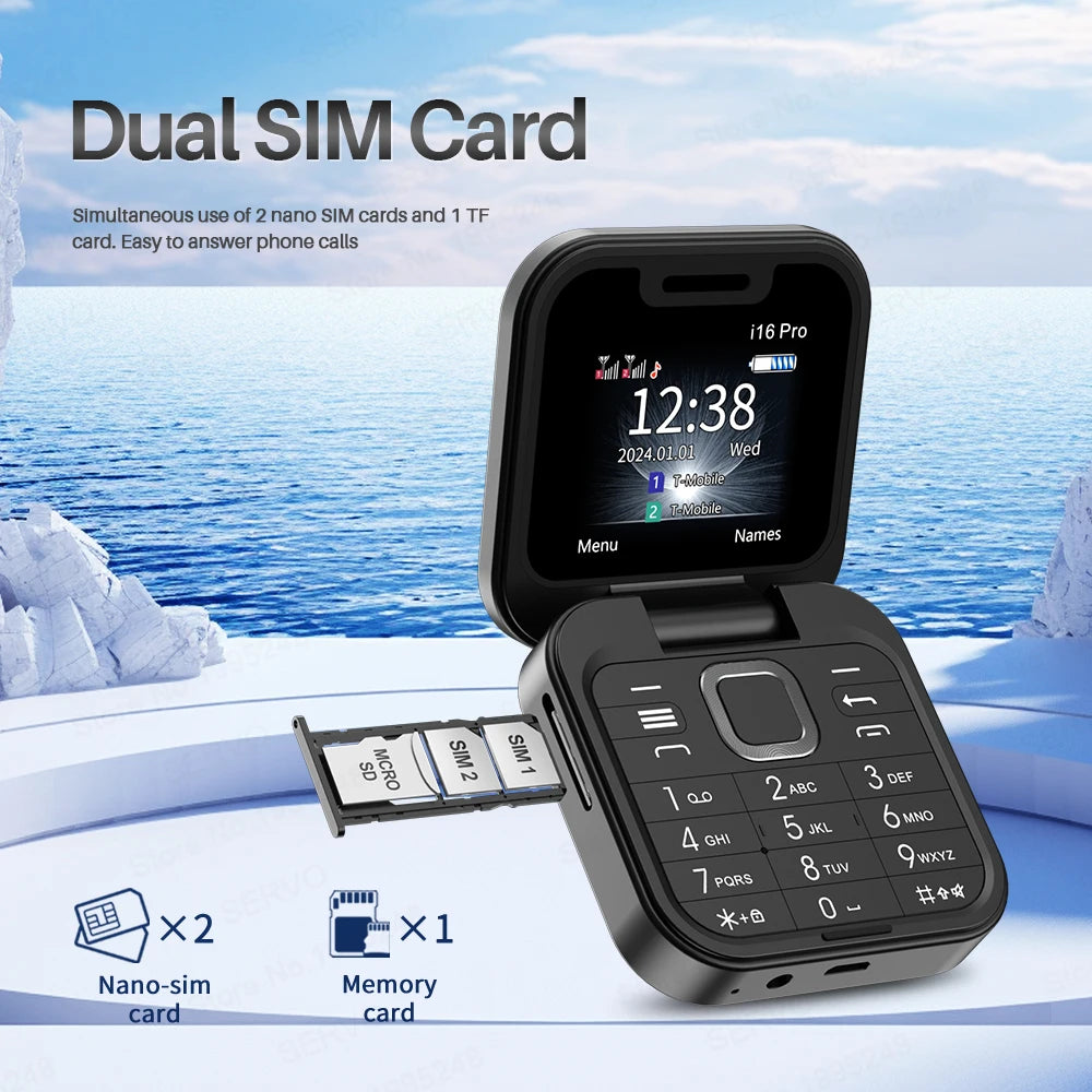 SERVO Mini Flip Mobile Phone Speed Dial Magic Voice Flashlight Blacklist Call Recording FM Radio Dual SIM 2G Foldable Cellphones