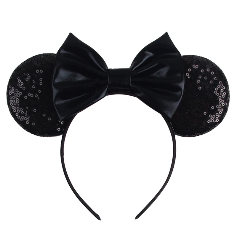1pc Classic Sequin Headband Mickey Minnie 3.5 "mouse Ear Headband Fashionable Solid Color Theme Park Party Hair Accessory