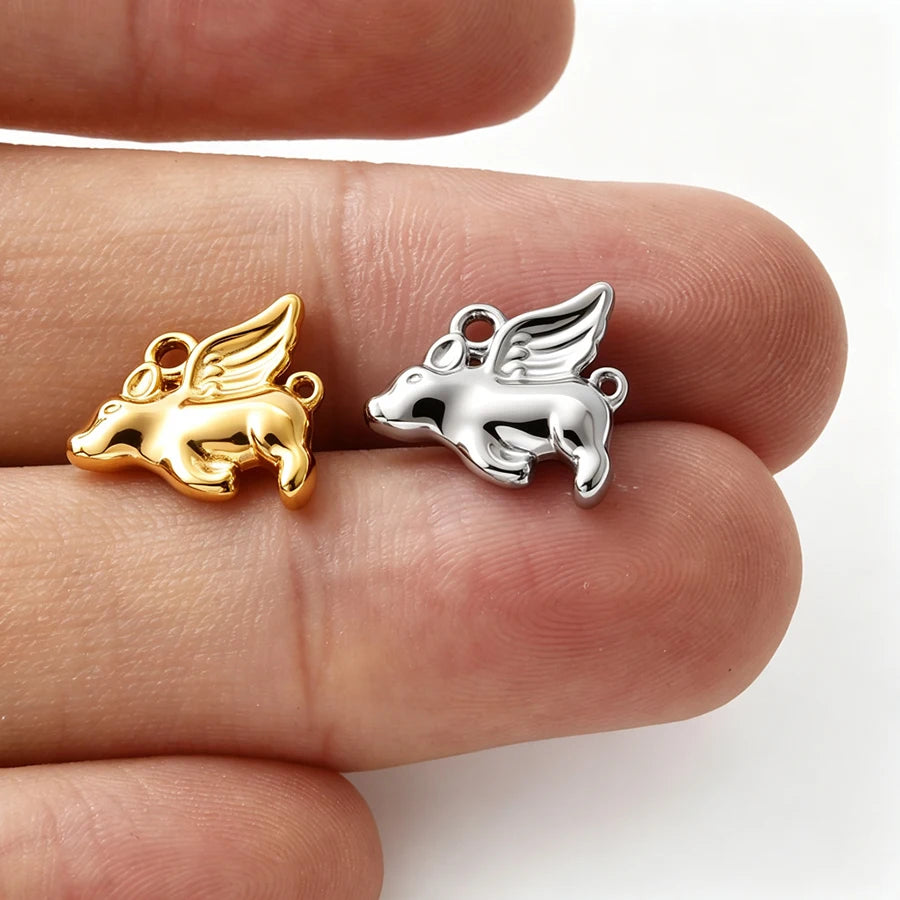 5pcs Lovely Animal Series Pendant Dog Bird Gold Plated 3D Stainless Steel Charms For DIY Jewelry Accessory in Furnace Waterproof
