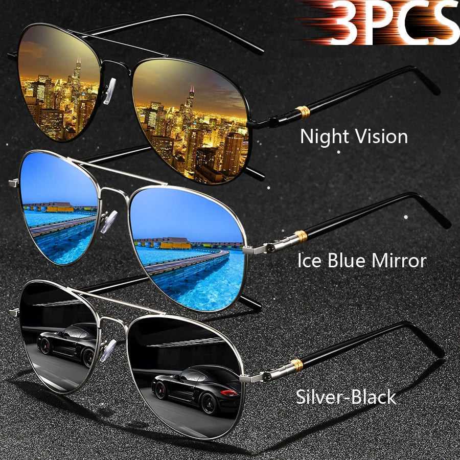 3PCS Fashion Vintage Square Metal Frame Sunglasses Men Women Fishing Driving Luxury Brand Designer Sun Glasses  Eyewear