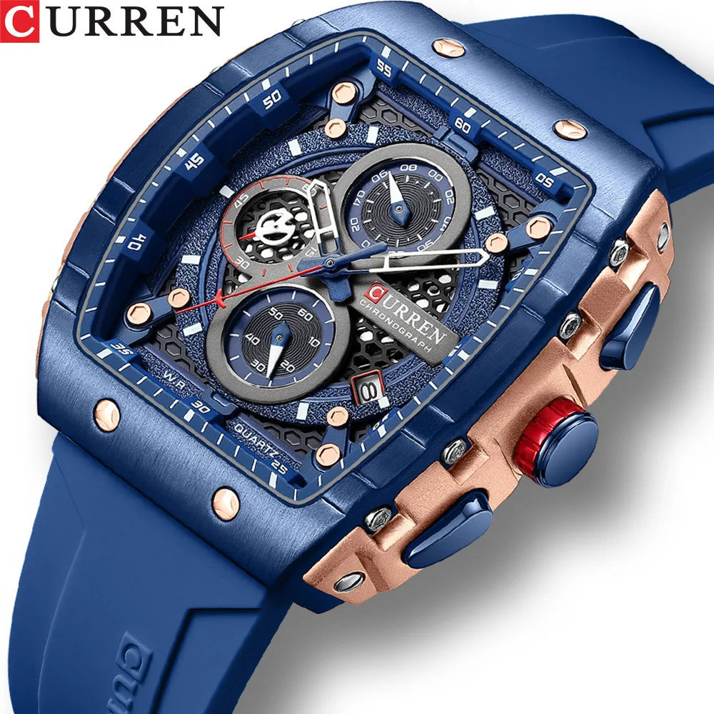 CURREN 8442 Top Brand Men's Watches Luxury Square Quartz Wristwatch Waterproof Luminous Chronograph Watch for Men Date Clock