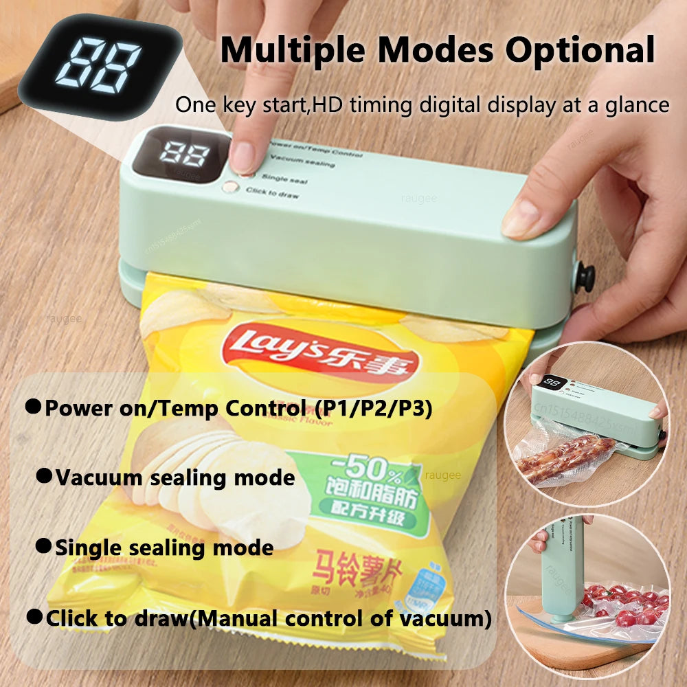 Mini Vacuum Sealer 3 in 1 Cordless Food Sealer Portable Food Sealer with Pump Strong Suction Handheld Rechargeable Food Sealer