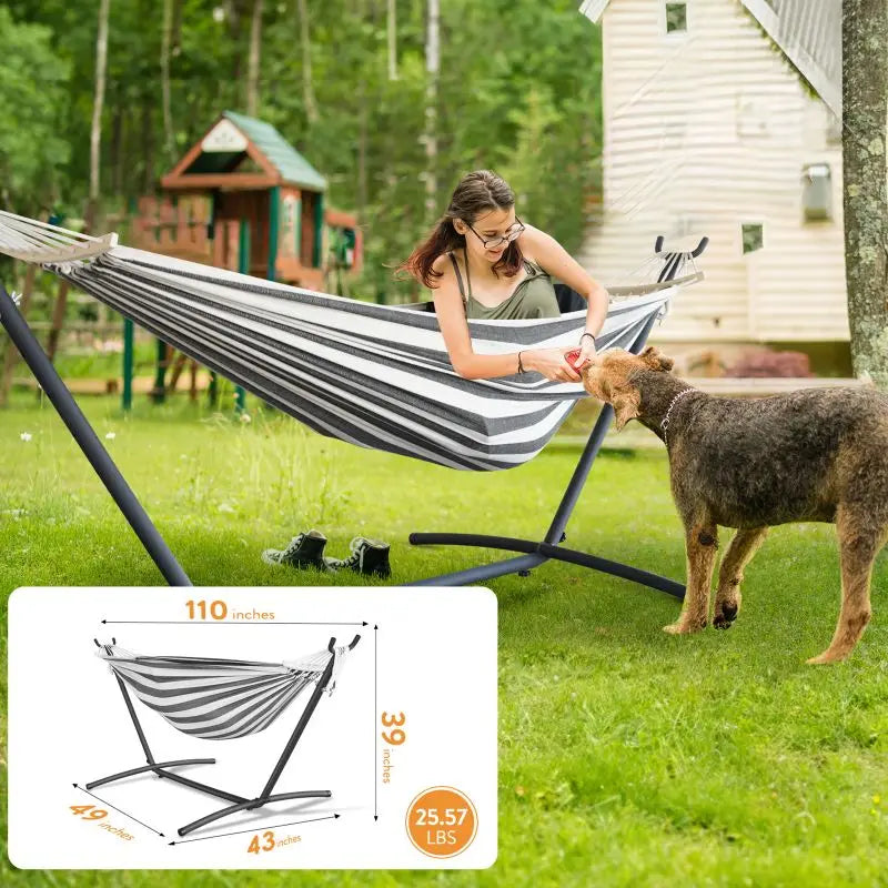 Gyroor Adjustable Stand Hammock - 600lb Capacity Stylish Hammock Bed with Storage Bag for Outdoor Relaxation