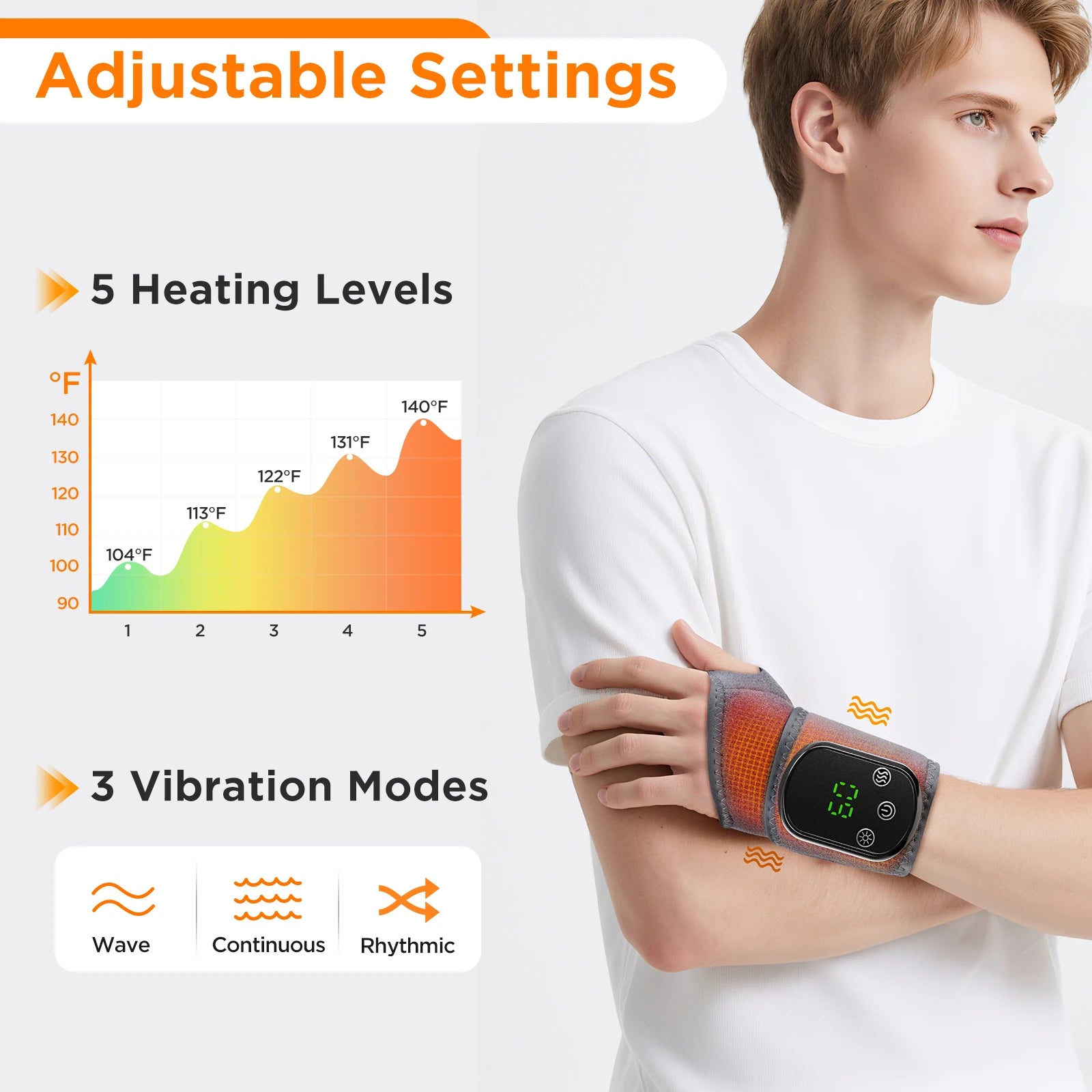 Electric Hand Wrist Massager 5 Levels Hot Compress 3 Levels Vibration Massage Wrist Guard Band Rechargeable Heating Wristband