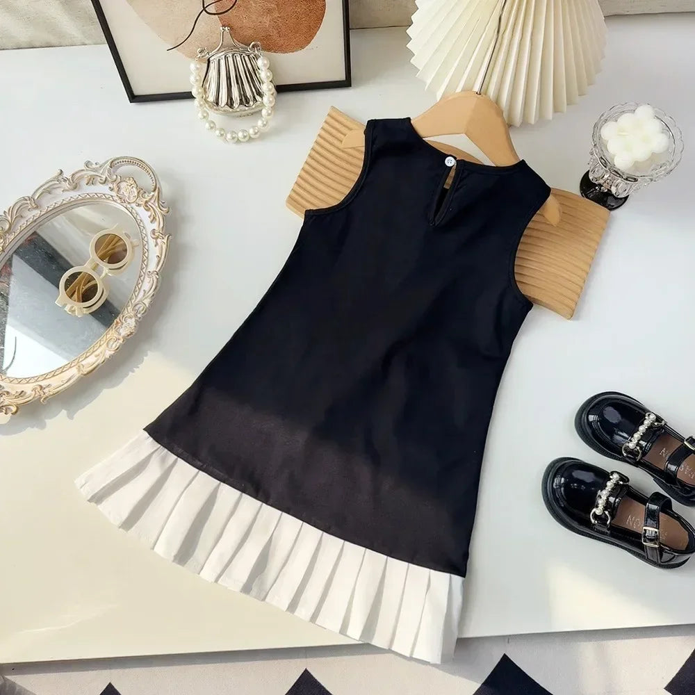 Black Bow Decoration Princess Dresses Korean Version Summer New Sleeveless Girls Dress Sweet and Simple Children's Clothing