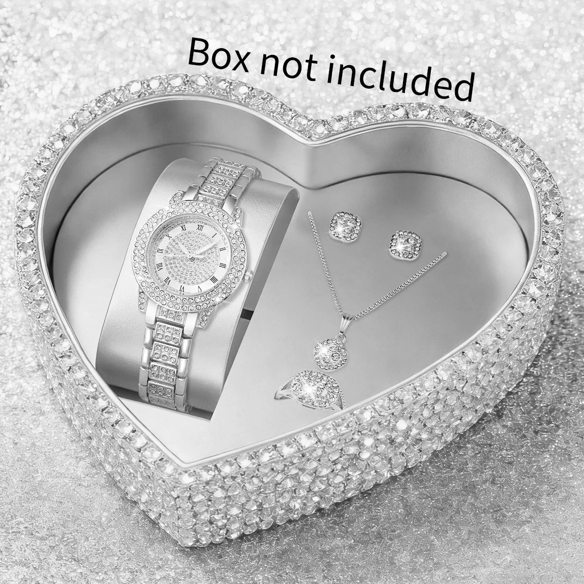 5PCS Luxury Women Roma Dial Quartz Watch Fashion Diamond Ladies Wristwatch Jewelry Set Reloj Mujer Girls Clock (Without Box)