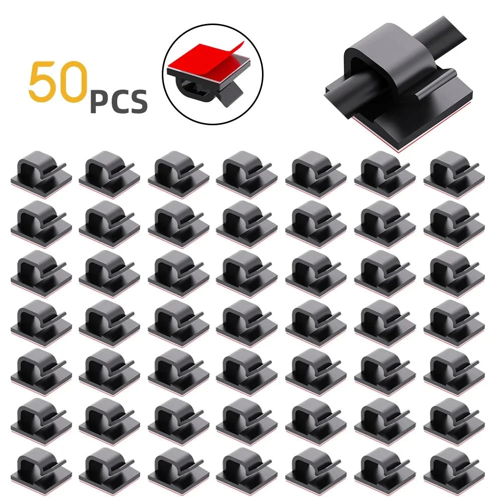 50Pcs Self-Adhesive Cable Clip Wire Protector Fixer Holder Desktop Tidy Management Wire Organizer For Mouse Headset Wire Storage