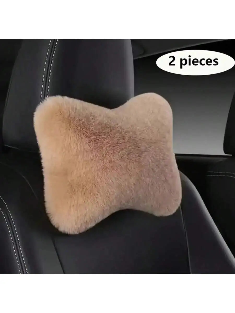 2/4pcs Luxury Plush Car Neck Pillows, Comfortable Neck Support, Faux Fur Texture, Soft Sponge Padding, Makes Traveling More Comfortable