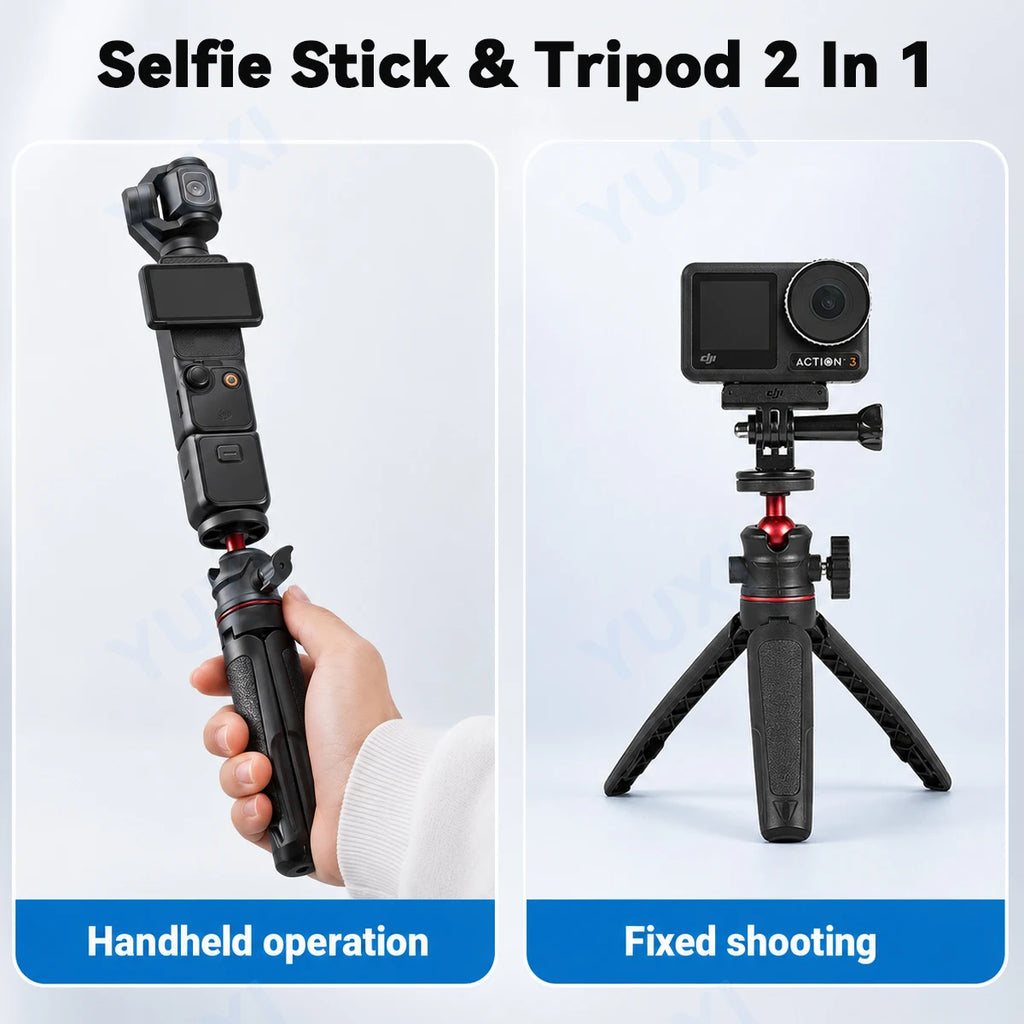 Mini Extendable Tripod Selfie Stick for DJI Osmo Pocket 4/3 Action6/5Pro/4 Insta360 X5/X4 Ace Pro 2 GoPro 13 Ballhead Mount Grip