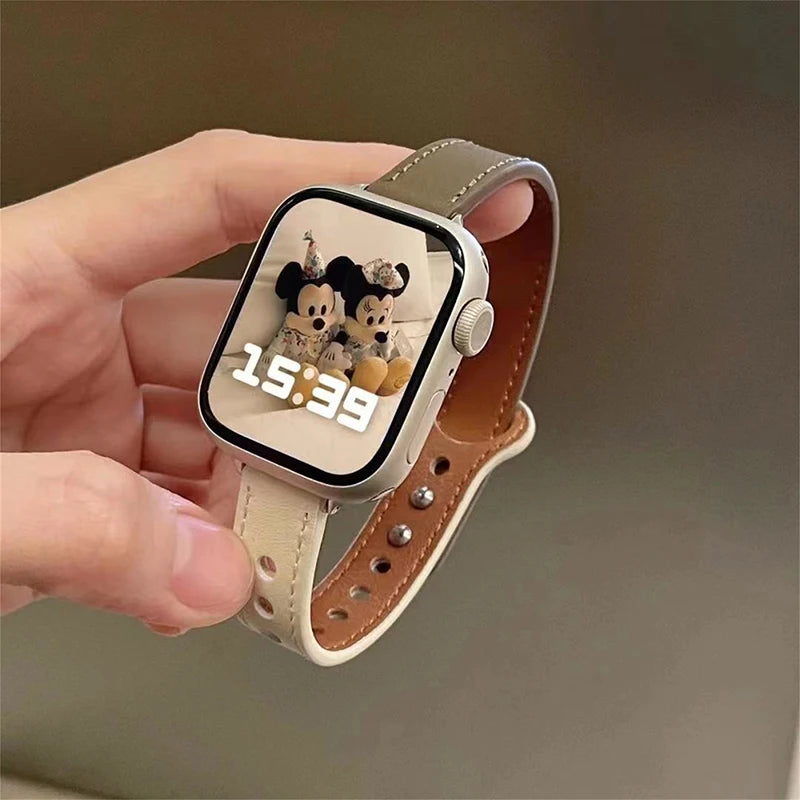 Thin Leather Strap for Apple Watch Band 10 9 8 46mm 42mm 41mm 44mm 45mm 38/40mm Women Watchband Bracelet Belt iWatch 7 SE 6 5 4