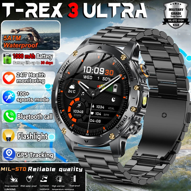 New T-Rex 3 Ultra Military Grade 1000mAh Battery Smart Watch Men IP68 Waterproof Sports Fitness Bluetooth Call AMOLED Smartwatch