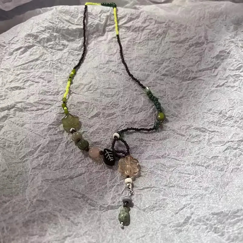 Boho Natural Tiger Eye Stone Beaded Necklace Set Multi Color Glass Butterfly Heart Leaf Star Charms Mixed Chain Necklaces for Wo