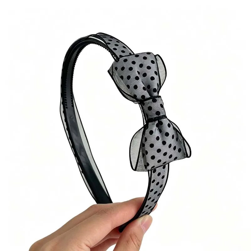 1PC Vintage Polka Dot Organza Bow Headbands Elegant Sheer Mesh Hair Hoops Sweet All-Match Hair Accessories For Women Daily