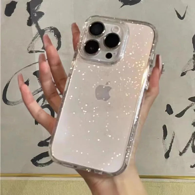 Luxury Bling Glitter Clear Phone Case For iPhone 11 12 13 14 15 16 17 18 Pro XS Max Mini Plus Shockproof Soft Transparent Cover