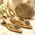 Shimmery Glitter Slingback Women High Heels Fuchsia Shoes and Matching Bag Set Rhinestone Wedding Party Banquet Events