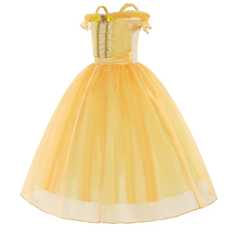 2025 Girls Beauty and the Beast Classic Belle Princess Cosplay Costume Child Fairy Tale Clothing Party Carnival Vestido