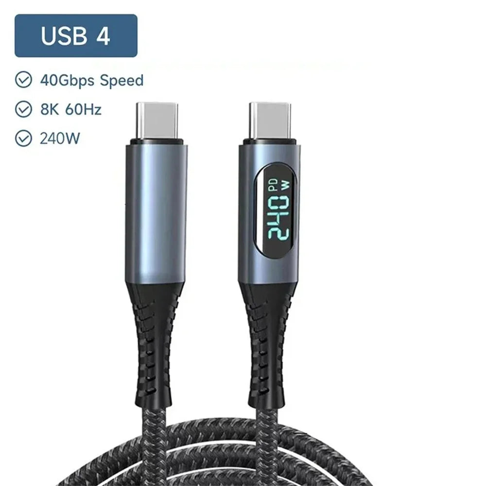 1M USB 4 Cable with LED Display Supports 8K Video 40Gbps 240W USB C Charging Cable For lPhone 15 MacBook Docking Stations