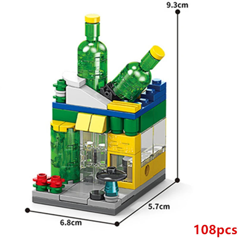 DIY Architecture Store Street View Food House Building Blocks Kit Girls Bricks Classic Movie Model Toys