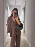 Cozy Cotton Linen Women's 2 Piece Set Casual V Neck Single Button Shirt Wide Leg Pants Suit Lady Summer Commute Streetwear 2025