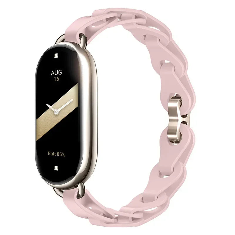 Rubber Strap for Xiaomi Mi Band 9 Stainless Steel Buckle Bracelet for Miband 8 NFC Fashion Lady Style Replacement Silicone Band