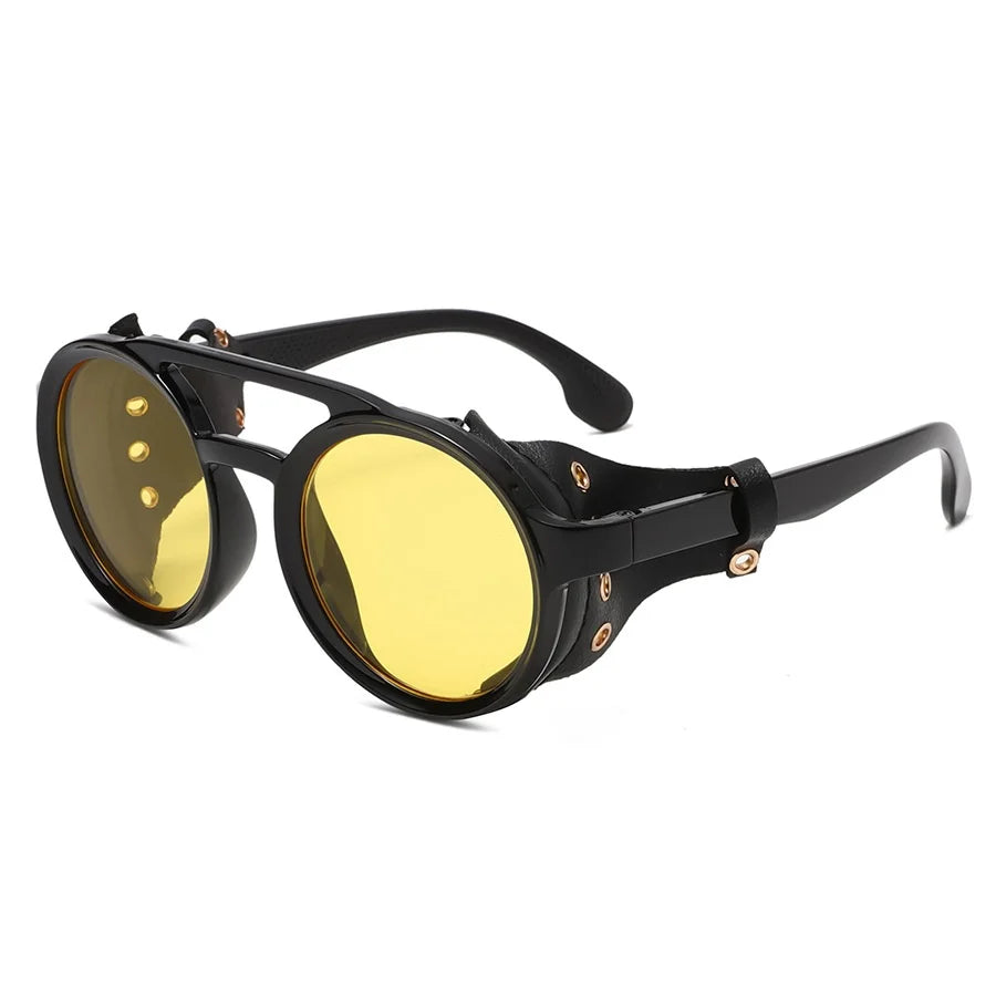 Retro Sunglasses Men Women Leather Round Glasses Vintage Goggles Anti Wind Outdoors Sports Sun Glasses UV400