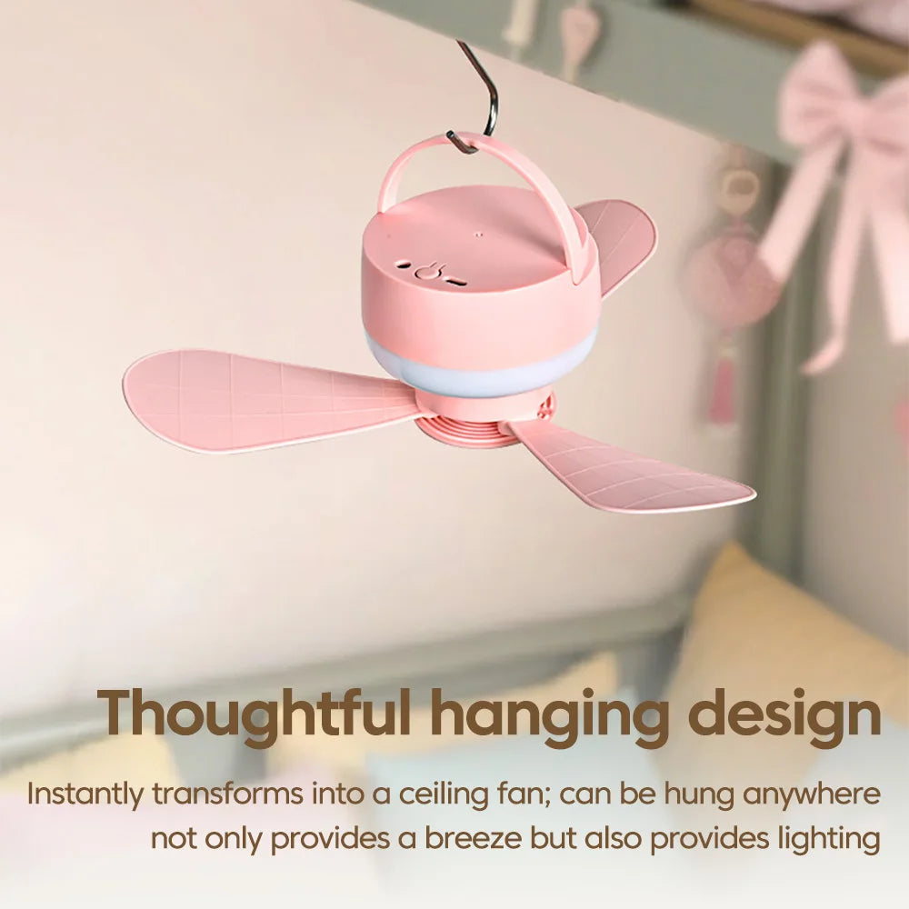 Portable With Remote Controlled Small Ceiling Fan Light Household Outdoor Camping Tent Student Dormitory Bed USBRechargeable Fan