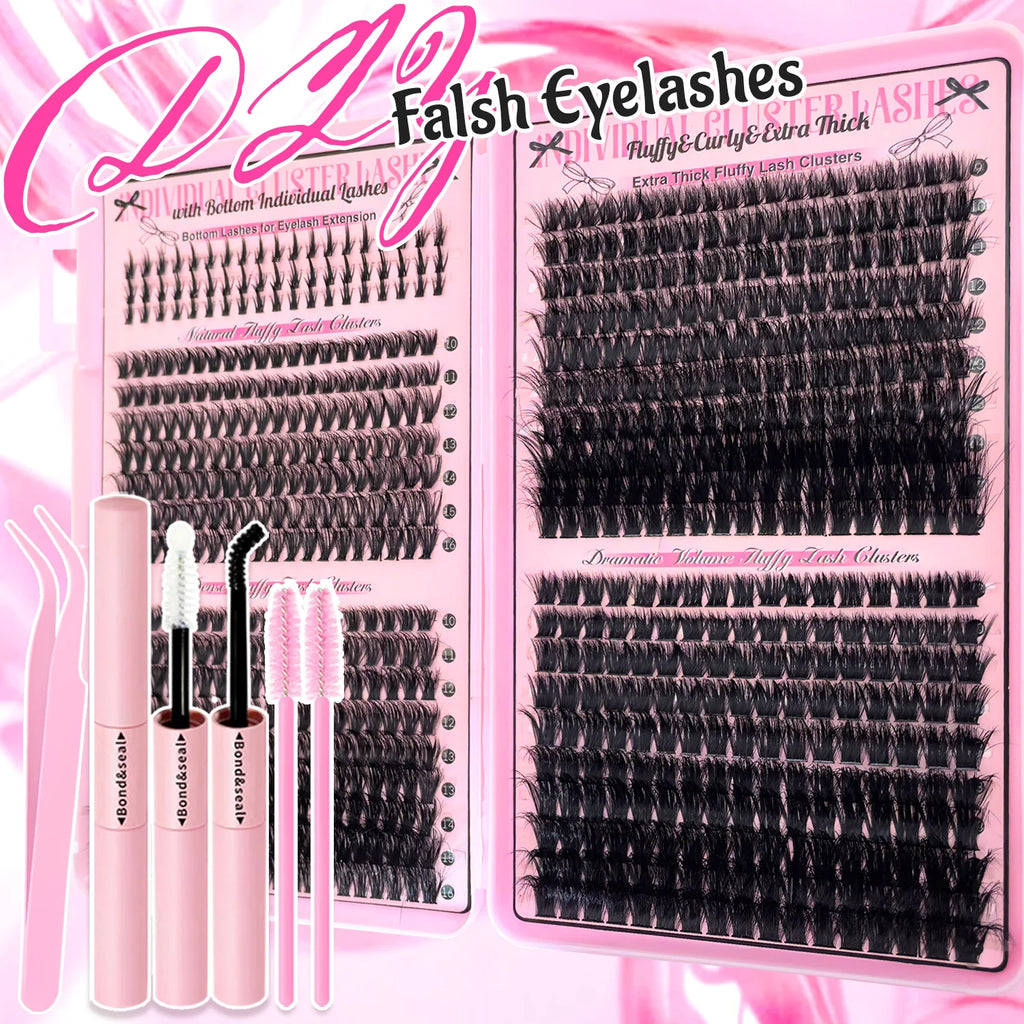 Show-Stopping Top & Bottom Lash Kit – 250/740 Cluster Shell Fluffy Volume, Mix-&-Match Lengths & Styles! Killer for Any Look