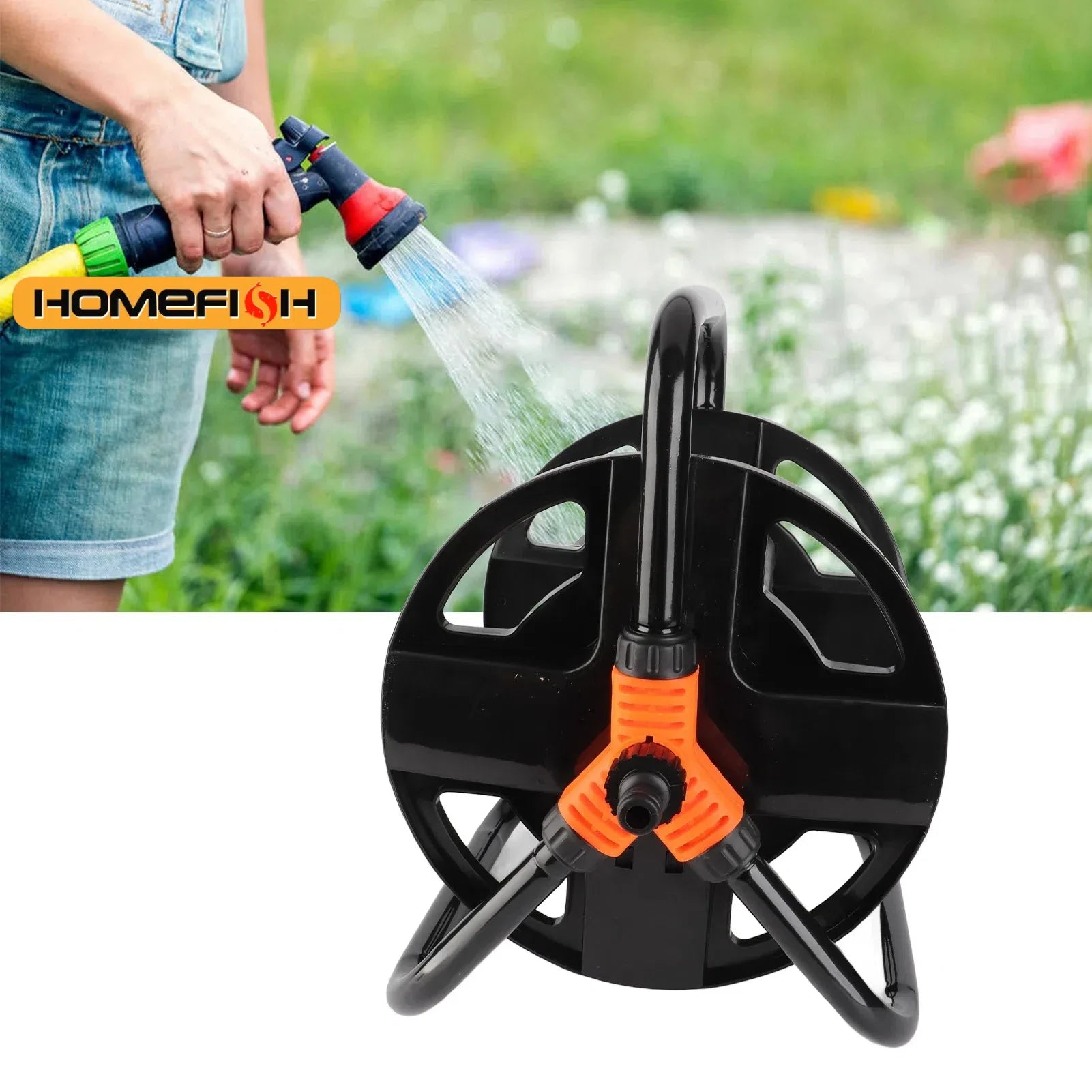 DIY Hose Reel Portable Water Pipe Storage Rack Single Arm Pipe Coiler Garden Supplies