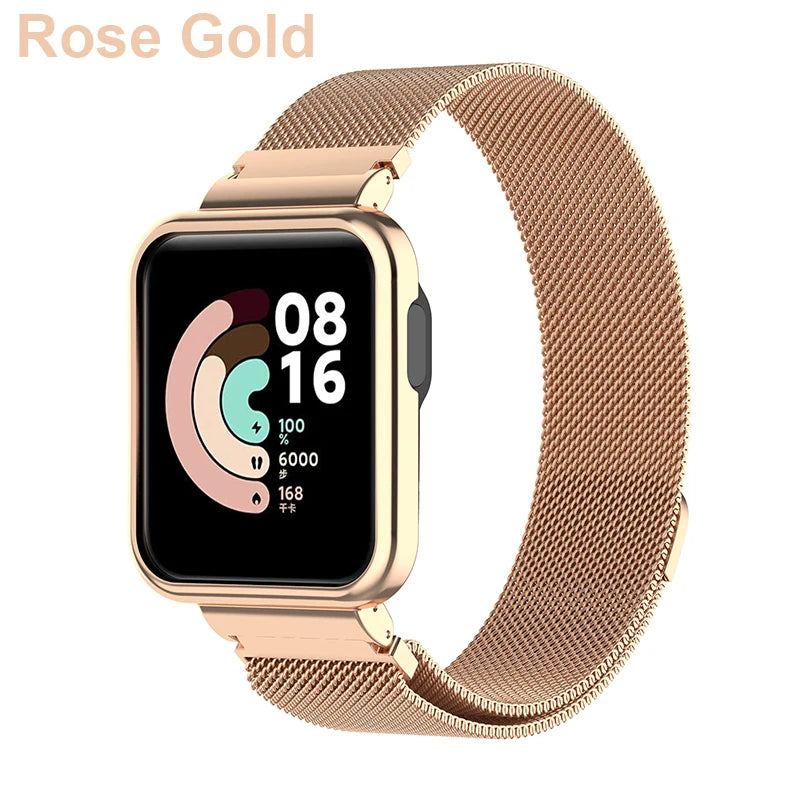 Metal Strap For Xiaomi Mi Watch Lite Band Redmi Watch 2 3 Active With Case Protector Bumper Magnetic Loop Replacement Bracelet