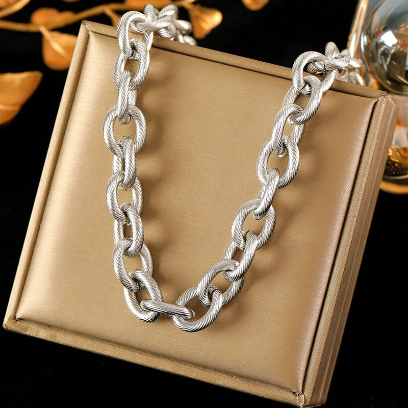 EILIECK 316L Stainless Steel Gold Color Cuba Chain Necklace For Women New Trendy Punk Thick Neck Chain Waterproof Jewelry Gift