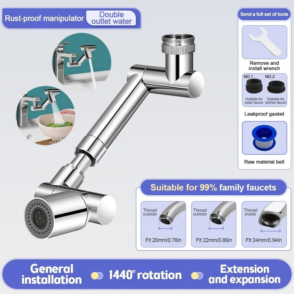 1440° Scalable Metal Faucet Aerator Splash-Proof Bathroom Tap Bubbler Filter Nozzle Water Saving Extender for Kitchen