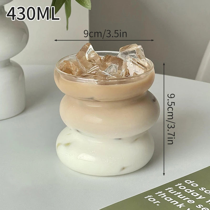 Transparent Coffee Cup, Japanese Style Glass Cup, Layered Cocktail Dessert Display Cup, Breakfast Milk Cup, 300ml Cold Drink Cup