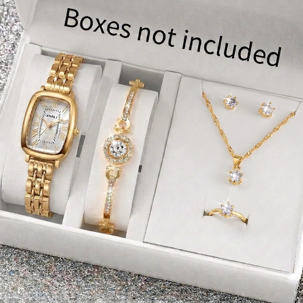 6PCS Elegant Roma Dial Women Quartz Watch Ladies Bracelet Strap Wristwatches Relogio Feminino Girls Clock Gift（Without Box）