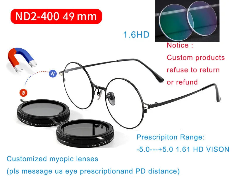 ND9 Adjustable Dimming Sunglasses Retro Punk Round Men's Fishing UV400 Polarized Driving Sunglasses Women
