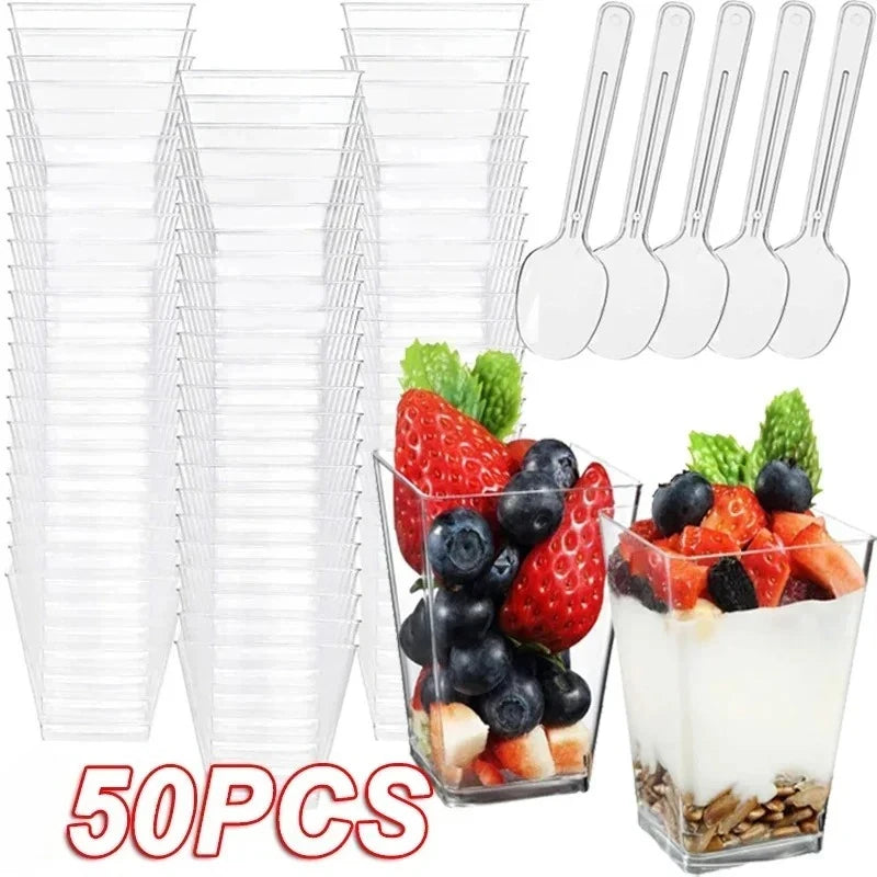 50PCS 70ml Transparent PS Dessert Bowls Reusable Trapezoid Cups for Ice Cream Yogurt Mousse Pudding Jelly Cake Display Party