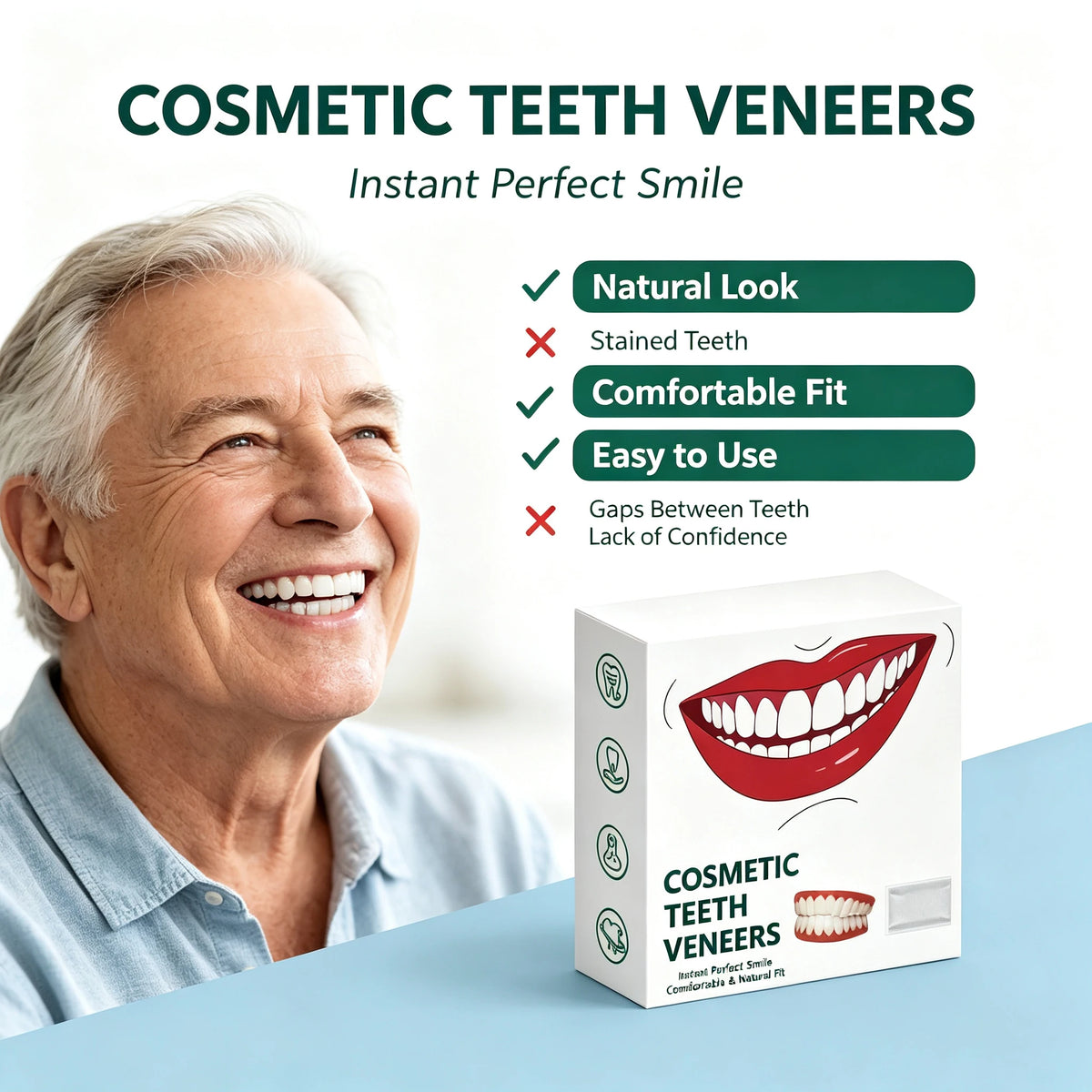 Natural‑Looking Silicone Full Denture Upper Lower Set Soft Comfortable Reusable False Teeth for Daily Oral Care for Men Women