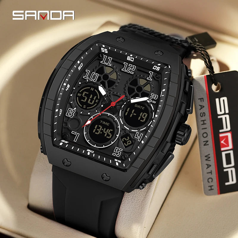 SANDA 6157 Luxury Men's Electronic Watch Sport Type Multi Functional Waterproof LED Fashion Trend Student Electronic Watch