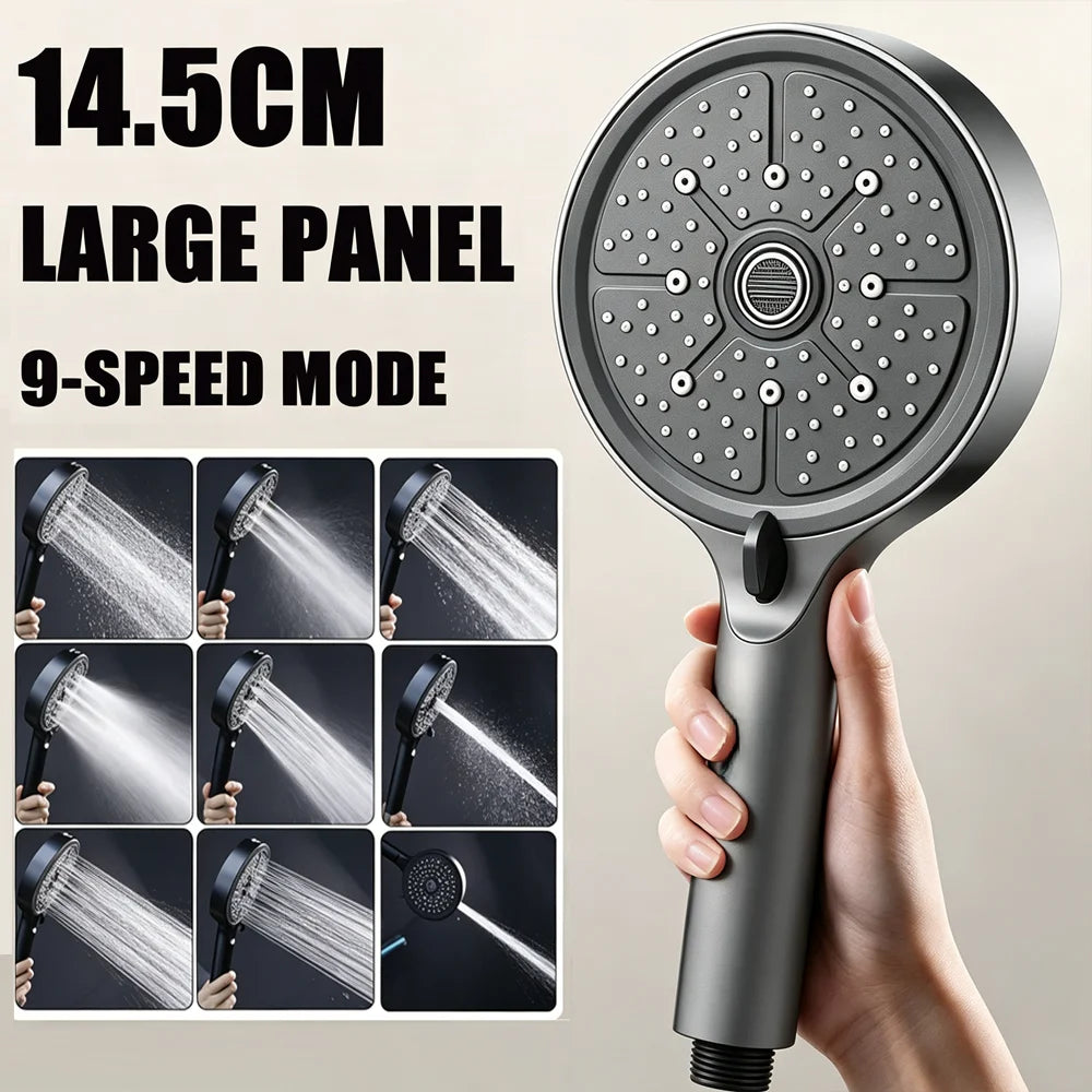 New 15CM Large Panel 6 Modes Pressurized Shower Head Multi-function Sprayer High Pressure Adjustable Shower Bathroom Accessories