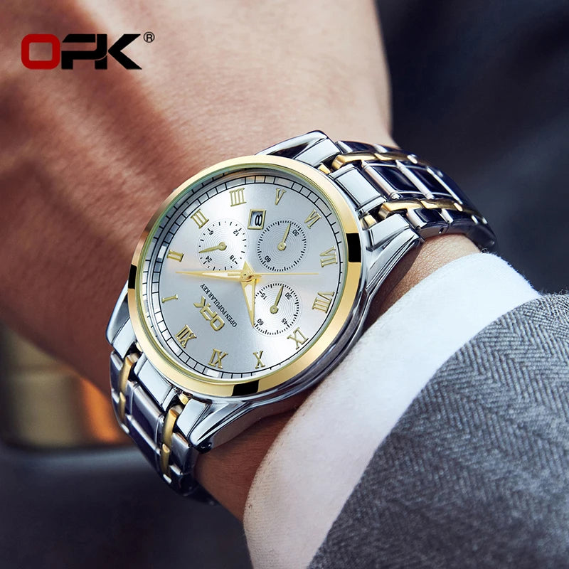OPK Brand Steel Belt Dual Calendar MEN'S Quartz Watch 8119
