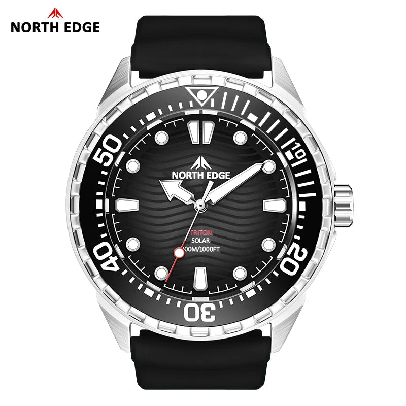 NORTH EDGE TRITON-TI Titanium Stainless Solar-Powered Diving Watch Luxury Quartz Watches For Men 300M Waterproof 180+ Day Power