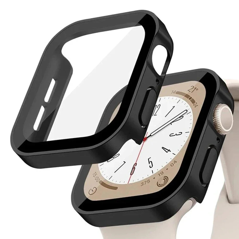 Glass+Waterproof Case for Apple Watch 7 8 9 45mm 41mm Screen Protector Hard PC Bumper for iWatch Series 6 5 4 SE 40mm 44mm Cover