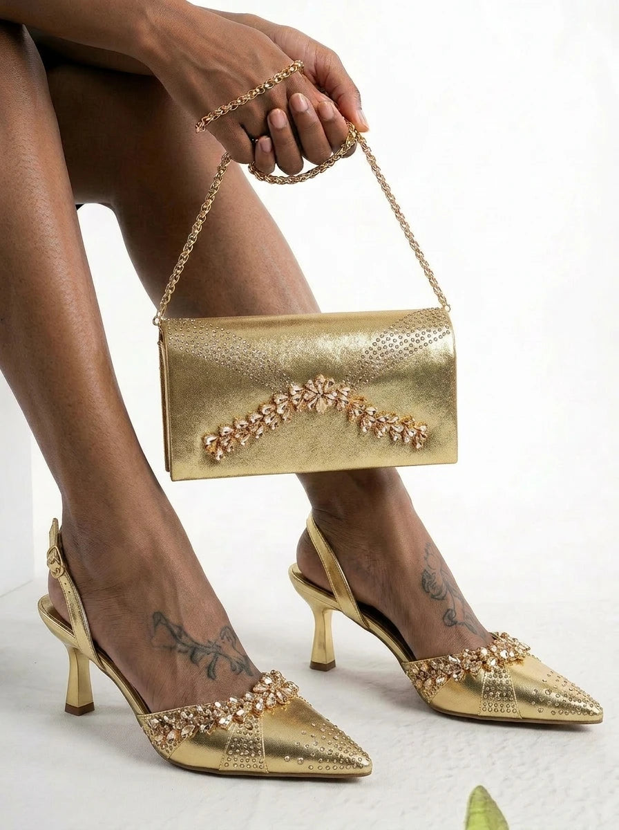 Italian Design Slip-on High Heels and Matching Three-Dimensional Bag Nigeria Party Pointed Shoes with Bag or a Pair of Shoes