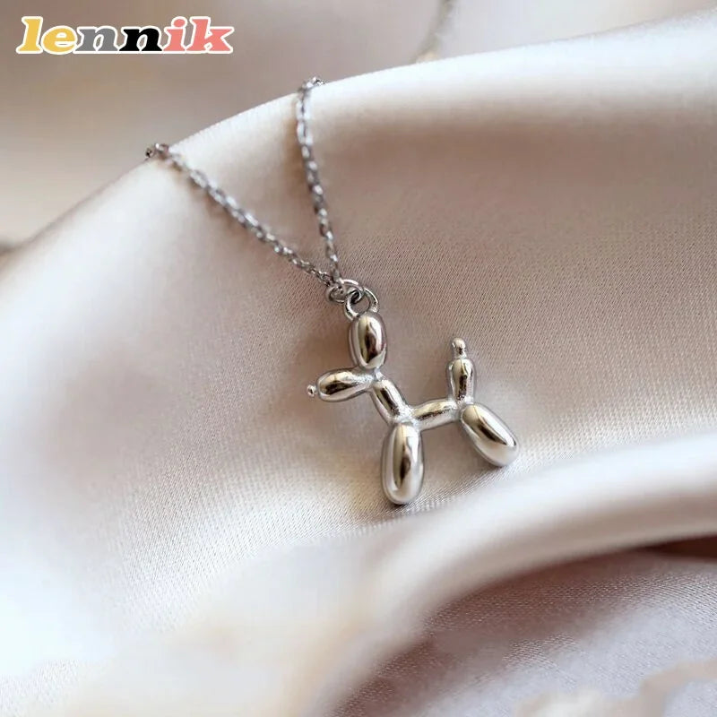 Cartoon Style Titanium Necklace, Joyful Balloon Dog Charm for A Lighthearted Look, Lightweight & Durable, Playful Yet Elegant
