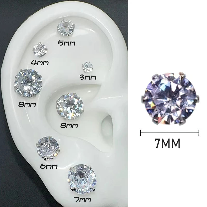 Punk Style Round Zircon Magnet Earrings Crystal Strong Magnetic Ear Stud Clip Earrings for Men Women Non Piercing Jewelry Gift