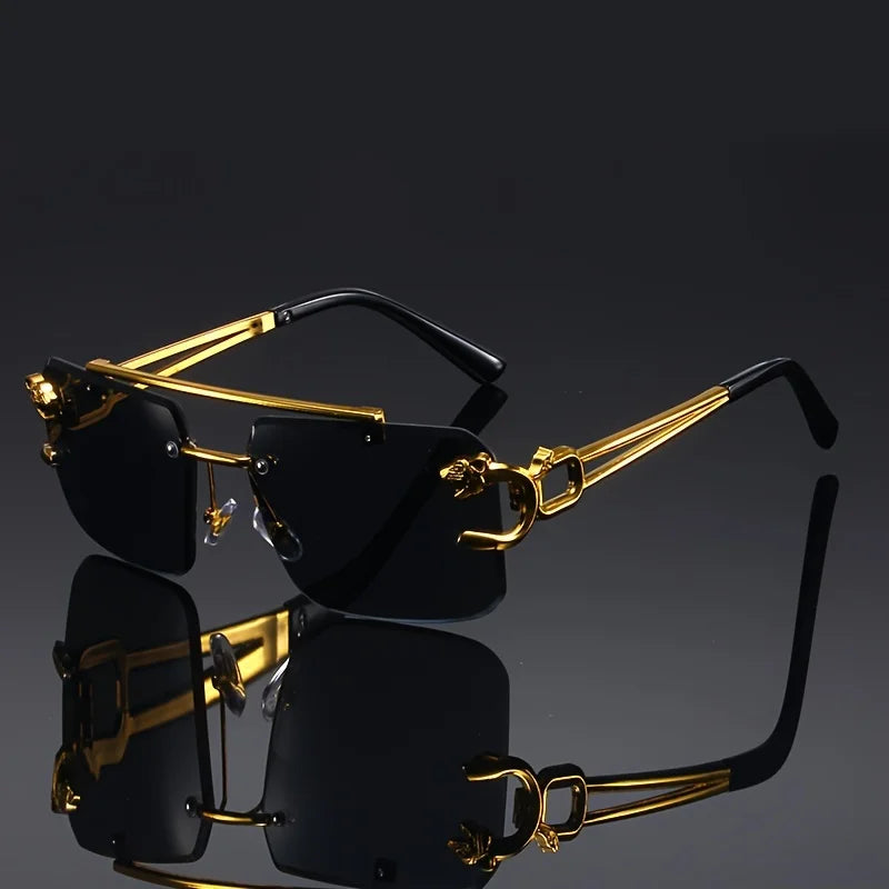 Vintage Luxury Golden Glasses Women's Punk Frameless High-End Men And Women Outdoor Eyewear Travel Anti Sun Glasses